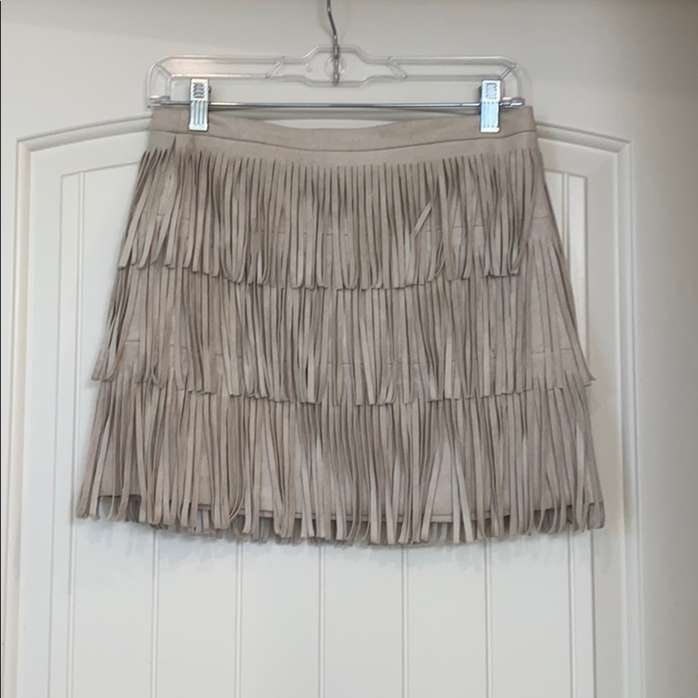 BCBG Tan Suede Fringe Skirt Size 2